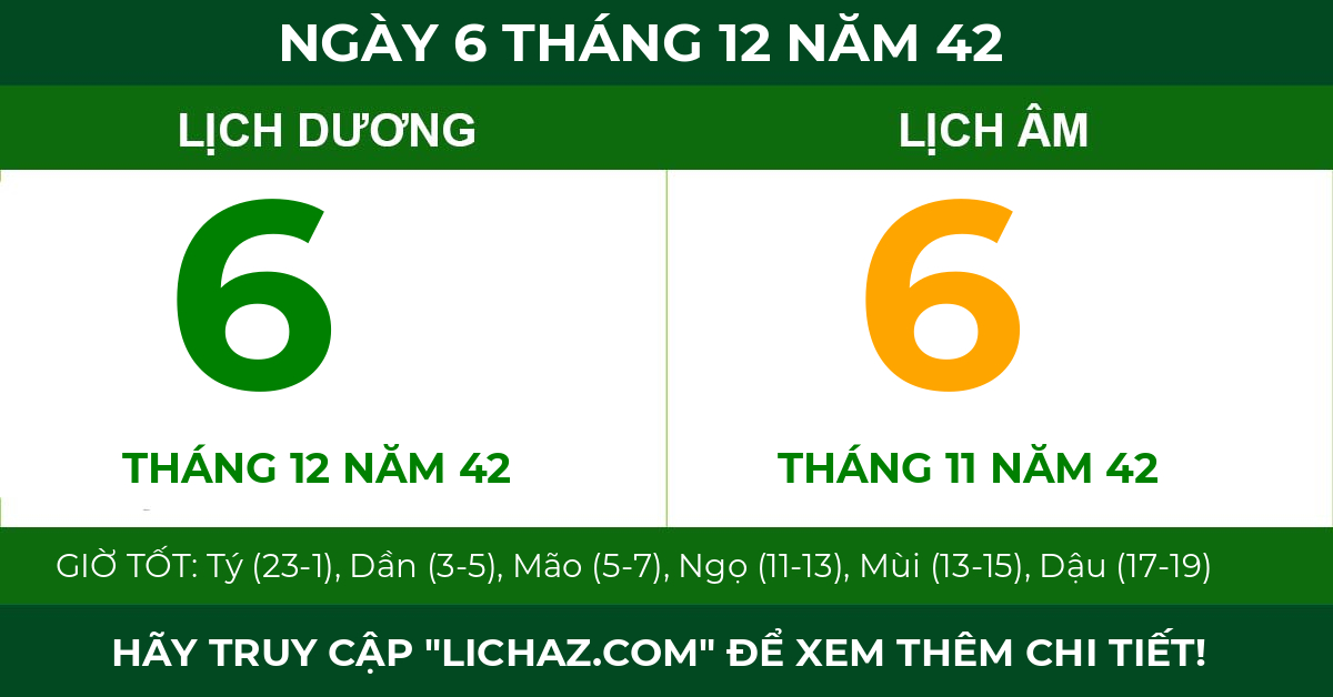 lịch âm ngày 6 tháng 12 năm 42