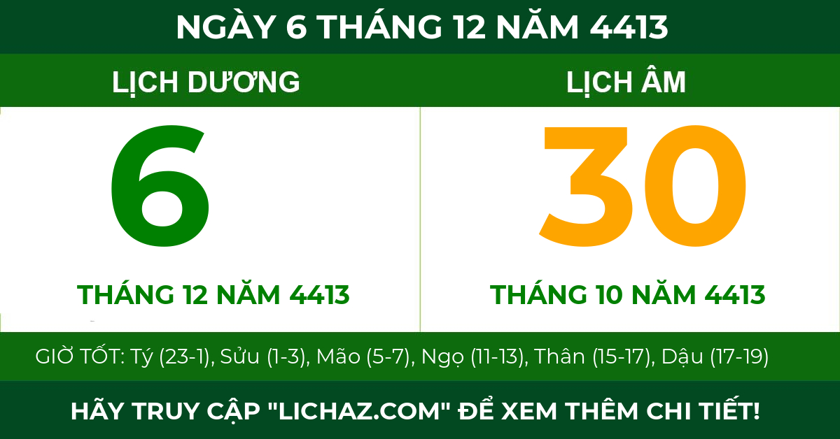 lịch âm ngày 6 tháng 12 năm 4413