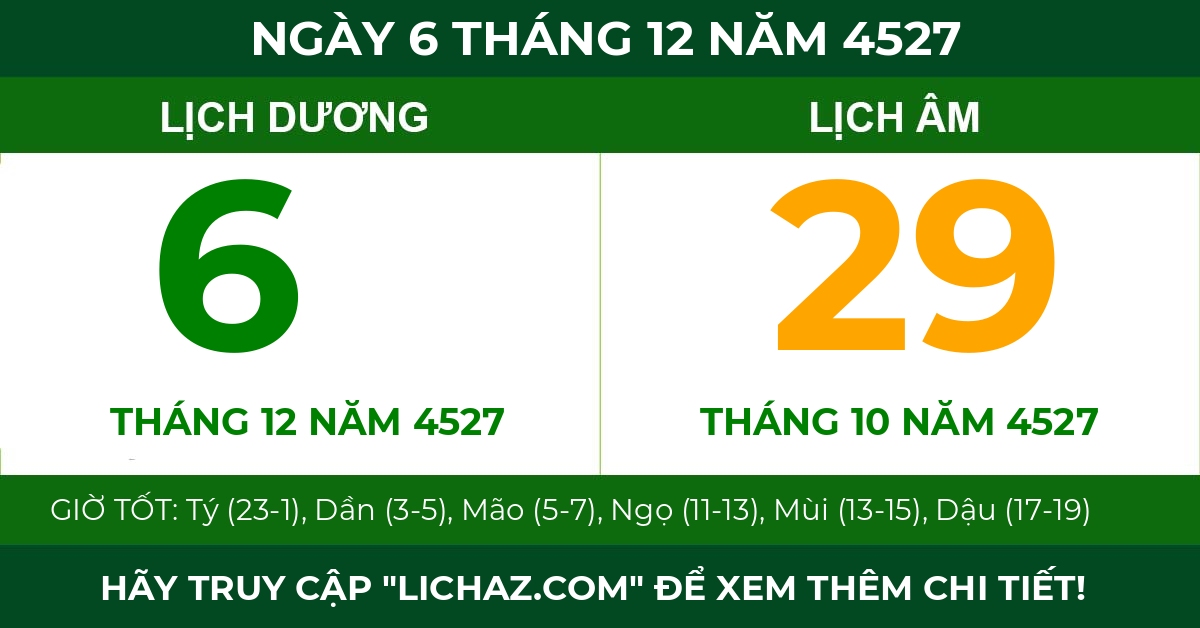 lịch âm ngày 6 tháng 12 năm 4527