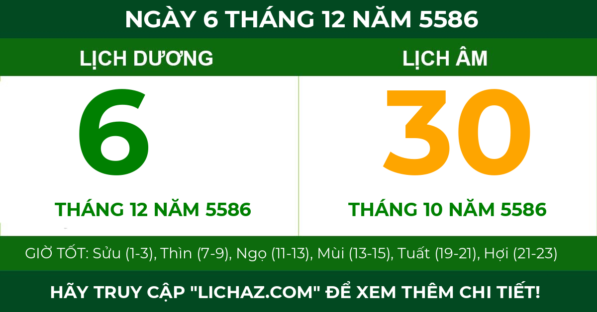 lịch âm ngày 6 tháng 12 năm 5586
