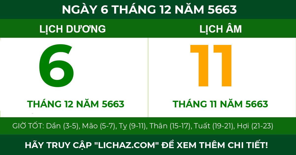 lịch âm ngày 6 tháng 12 năm 5663