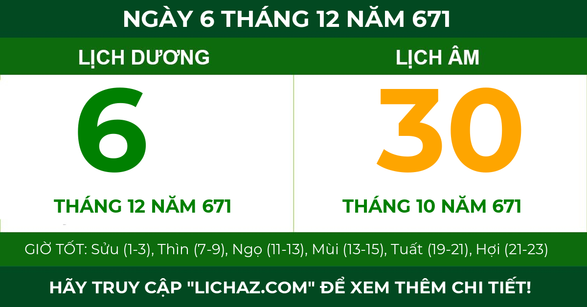 lịch âm ngày 6 tháng 12 năm 671