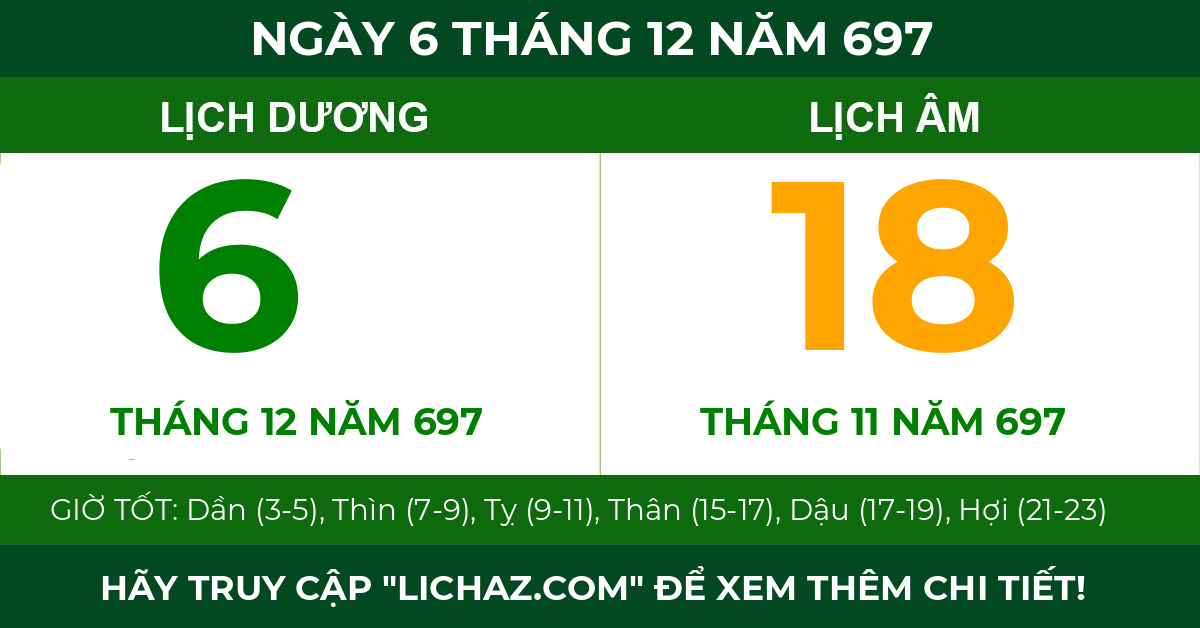 lịch âm ngày 6 tháng 12 năm 697