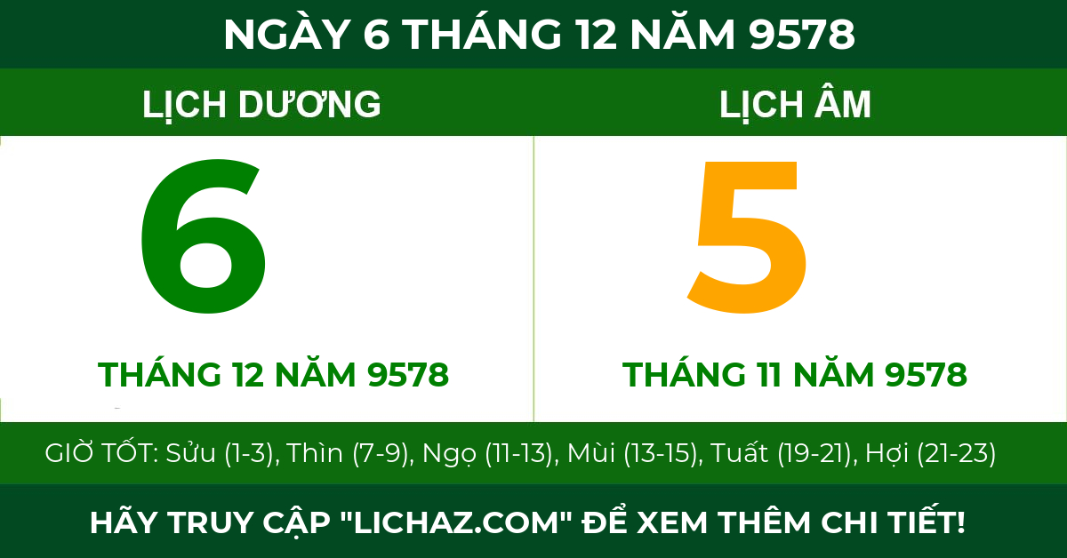 lịch âm ngày 6 tháng 12 năm 9578