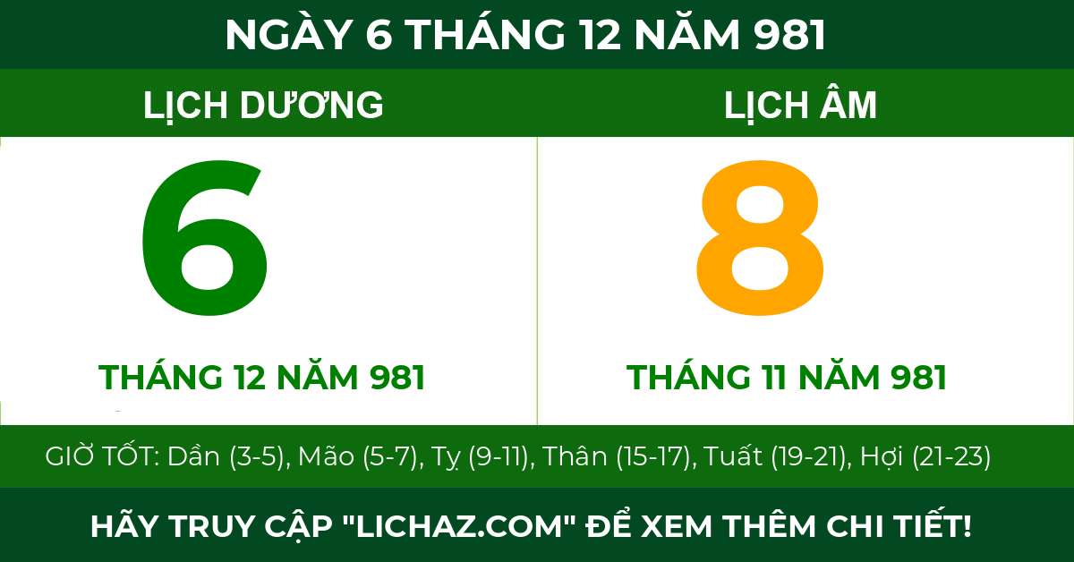 lịch âm ngày 6 tháng 12 năm 981