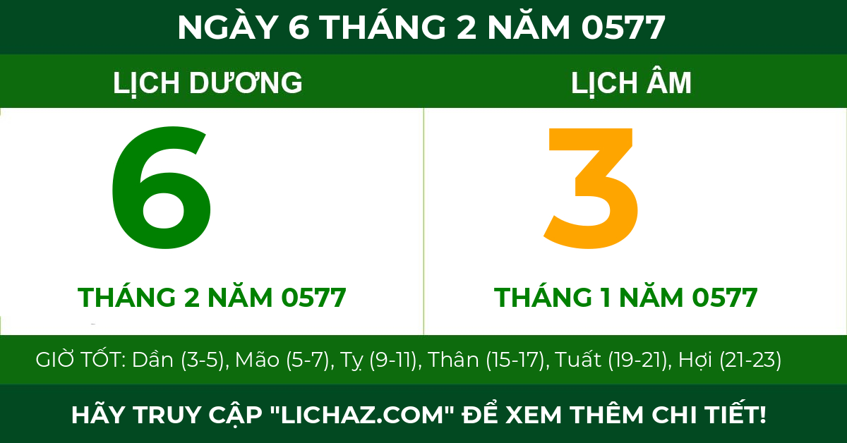 lịch âm ngày 6 tháng 2 năm 0577