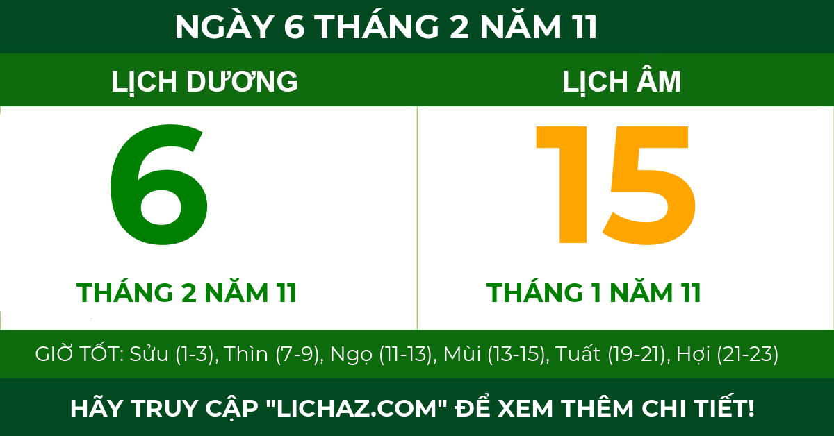 lịch âm ngày 6 tháng 2 năm 11