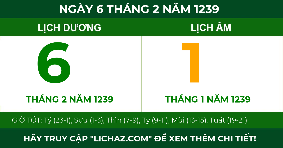 lịch âm ngày 6 tháng 2 năm 1239