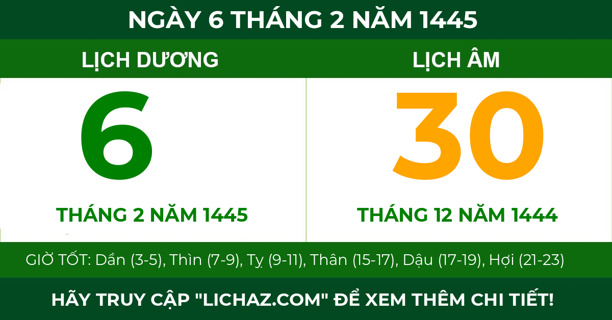 lịch âm ngày 6 tháng 2 năm 1445