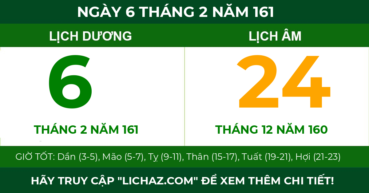 lịch âm ngày 6 tháng 2 năm 161