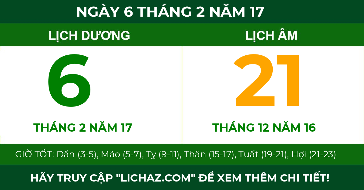 lịch âm ngày 6 tháng 2 năm 17