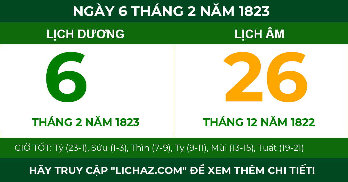 lịch âm ngày 6 tháng 2 năm 1823