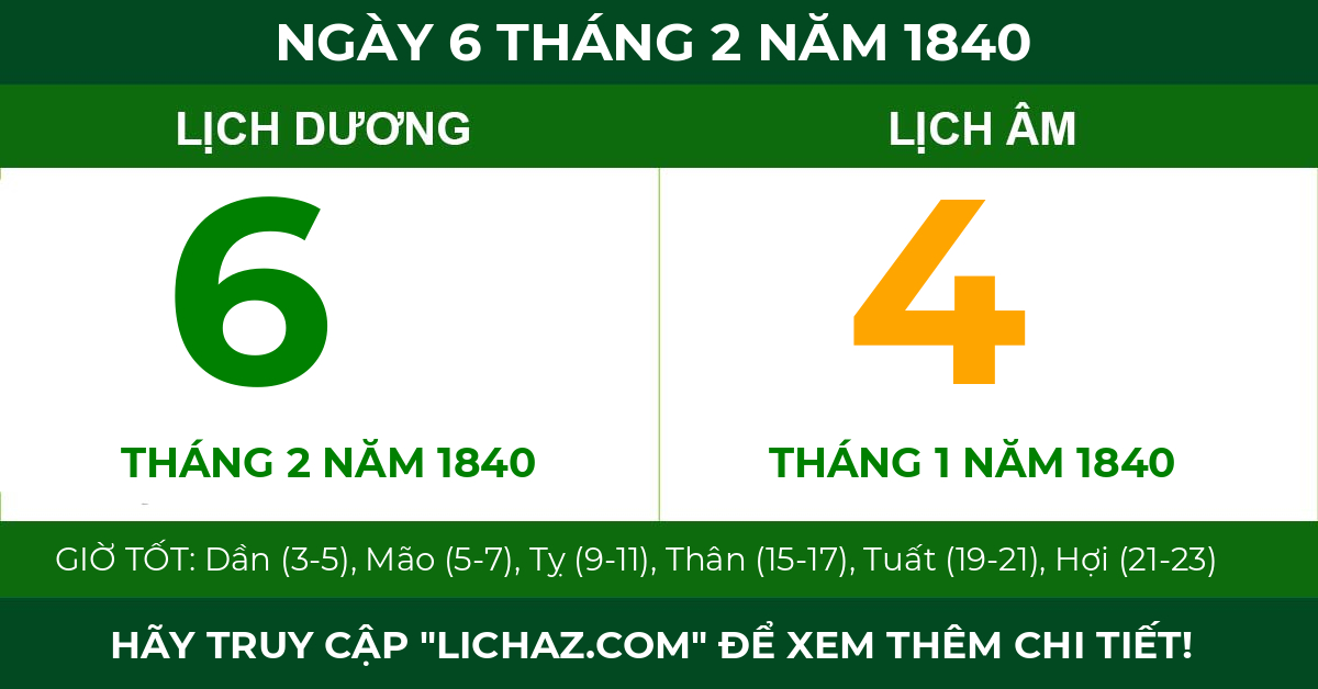 lịch âm ngày 6 tháng 2 năm 1840