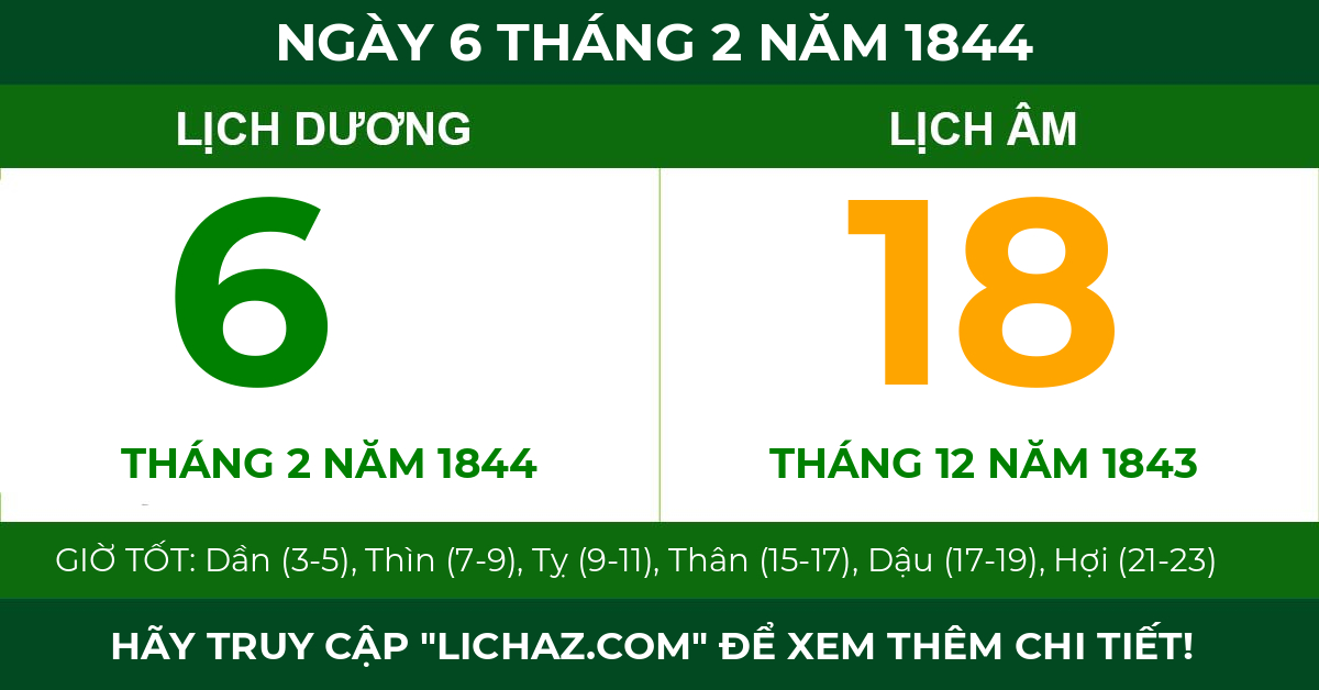 lịch âm ngày 6 tháng 2 năm 1844