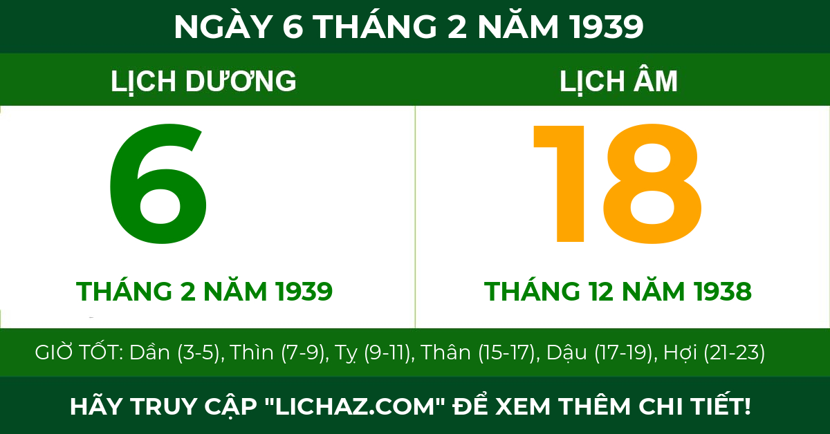 lịch âm ngày 6 tháng 2 năm 1939
