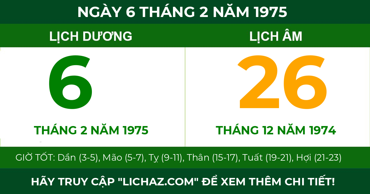 lịch âm ngày 6 tháng 2 năm 1975