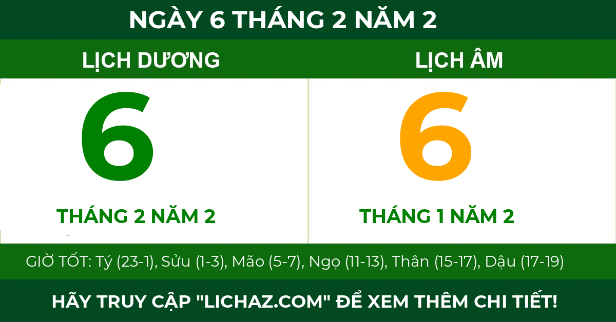 lịch âm ngày 6 tháng 2 năm 2
