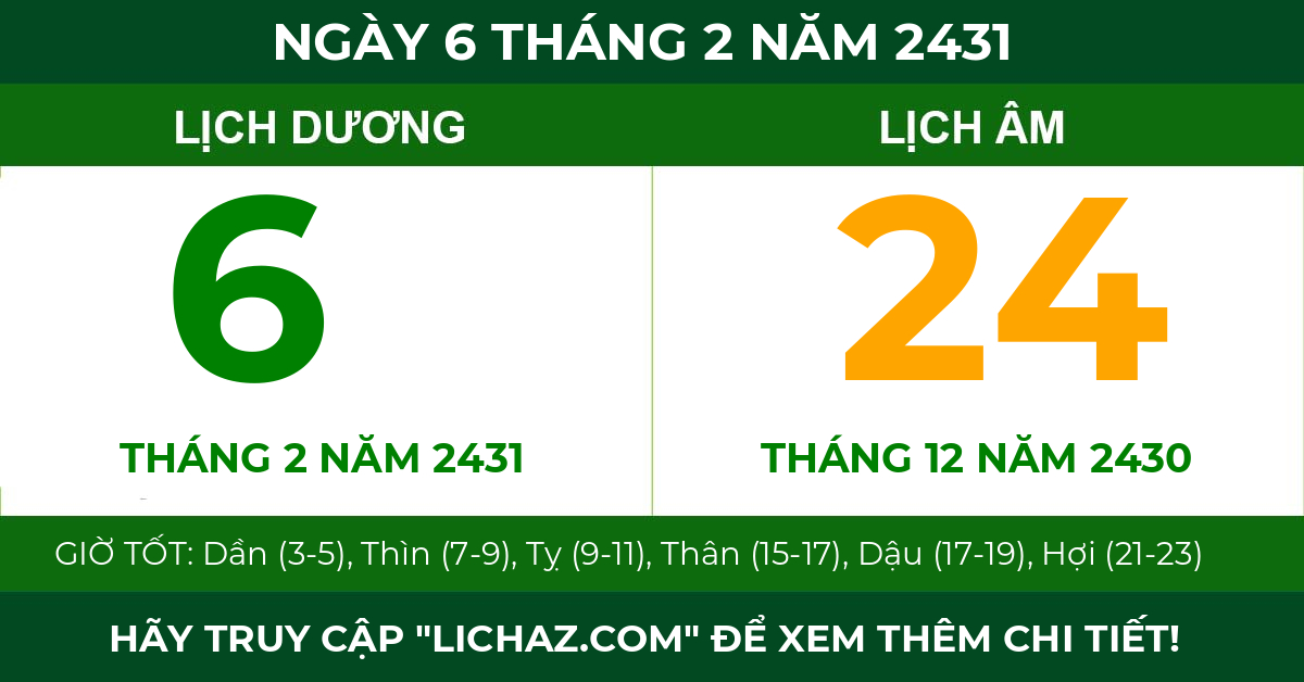 lịch âm ngày 6 tháng 2 năm 2431