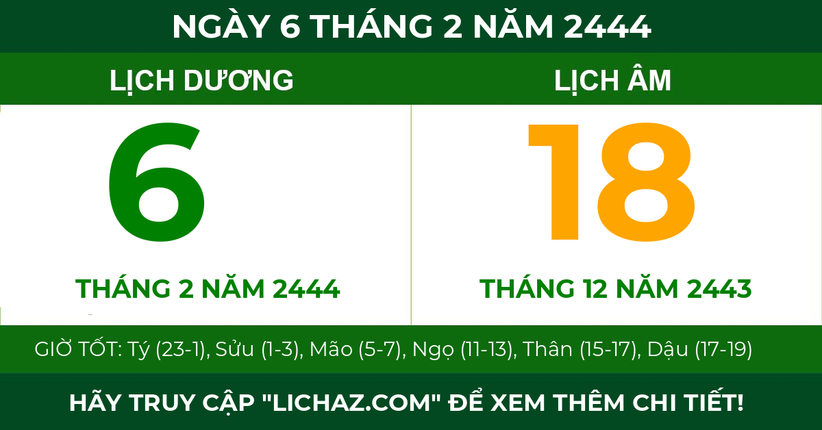 lịch âm ngày 6 tháng 2 năm 2444