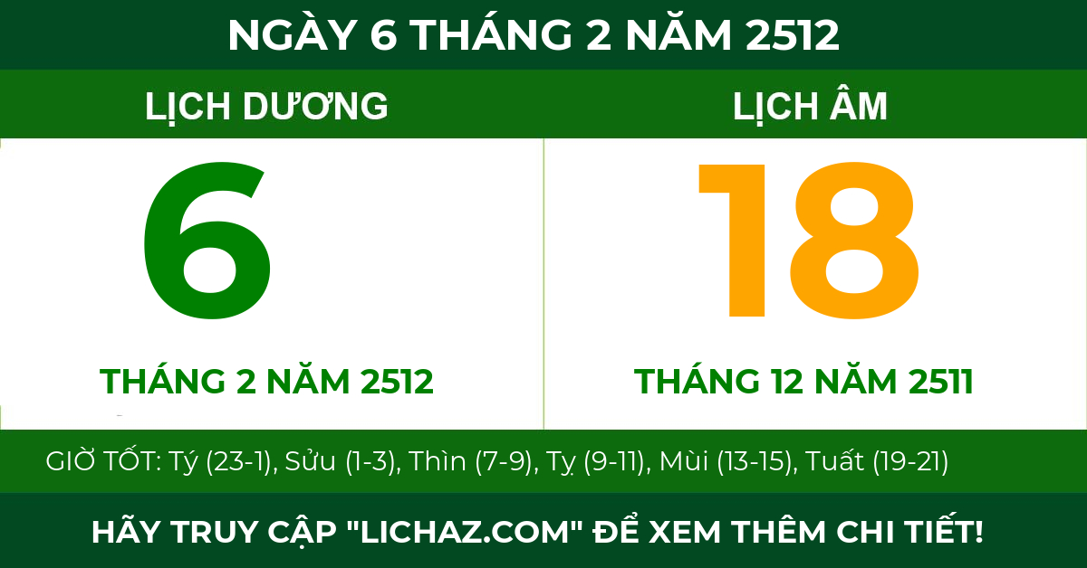 lịch âm ngày 6 tháng 2 năm 2512