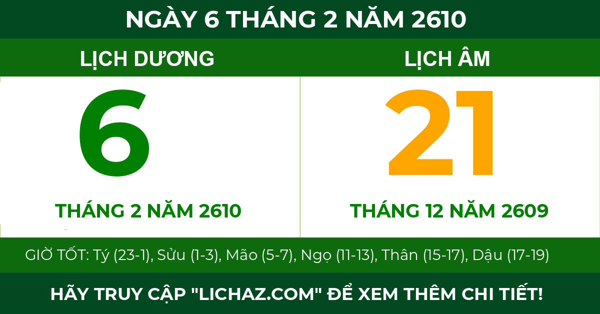 lịch âm ngày 6 tháng 2 năm 2610