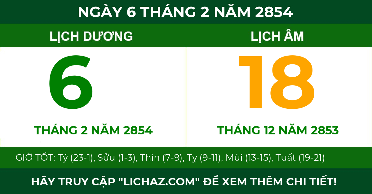 lịch âm ngày 6 tháng 2 năm 2854