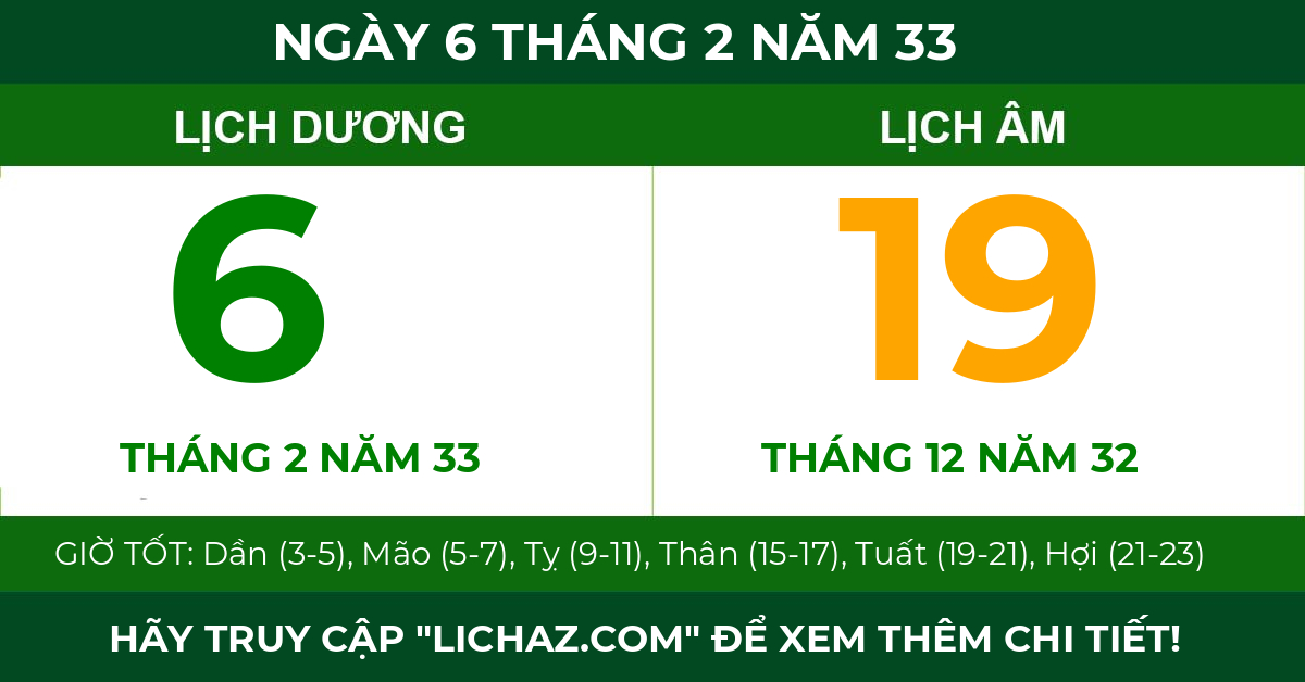 lịch âm ngày 6 tháng 2 năm 33