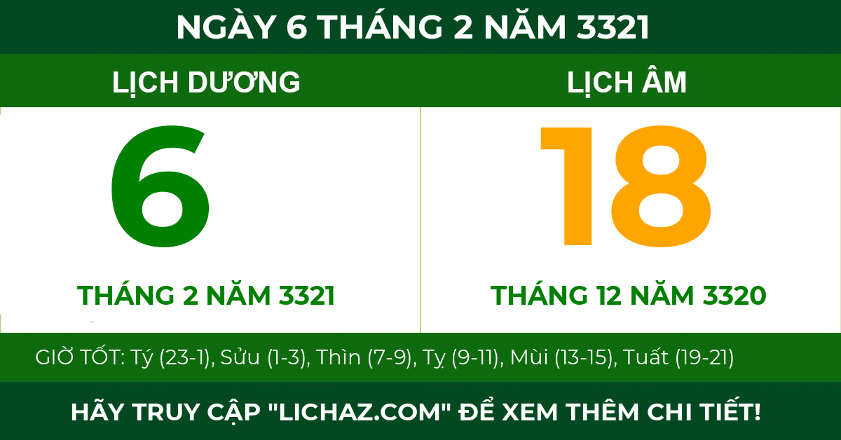 lịch âm ngày 6 tháng 2 năm 3321