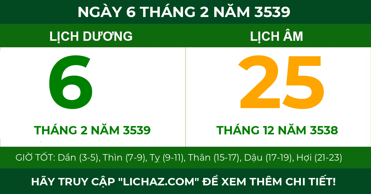 lịch âm ngày 6 tháng 2 năm 3539
