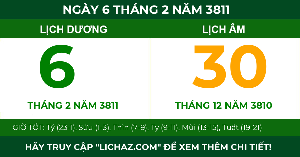 lịch âm ngày 6 tháng 2 năm 3811