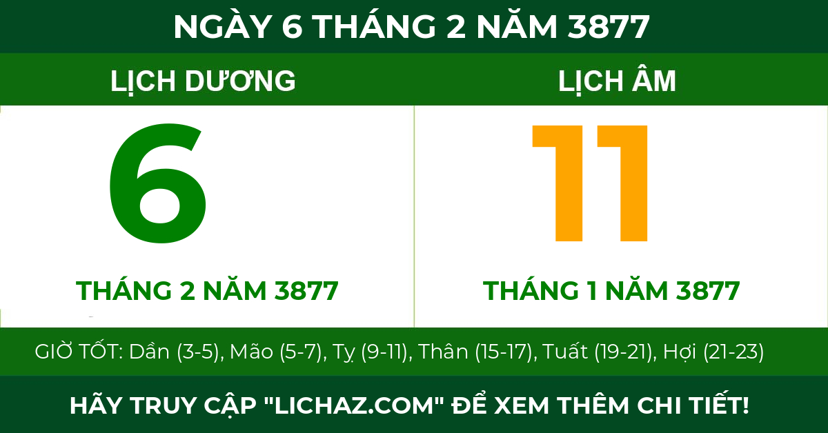 lịch âm ngày 6 tháng 2 năm 3877