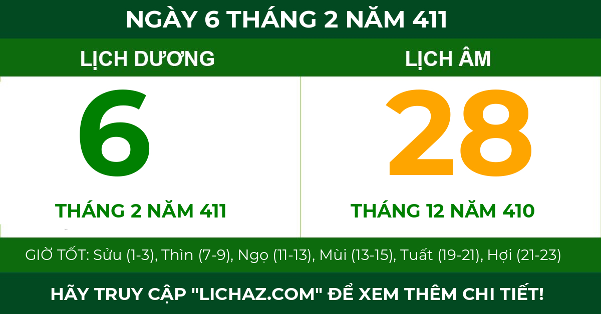 lịch âm ngày 6 tháng 2 năm 411