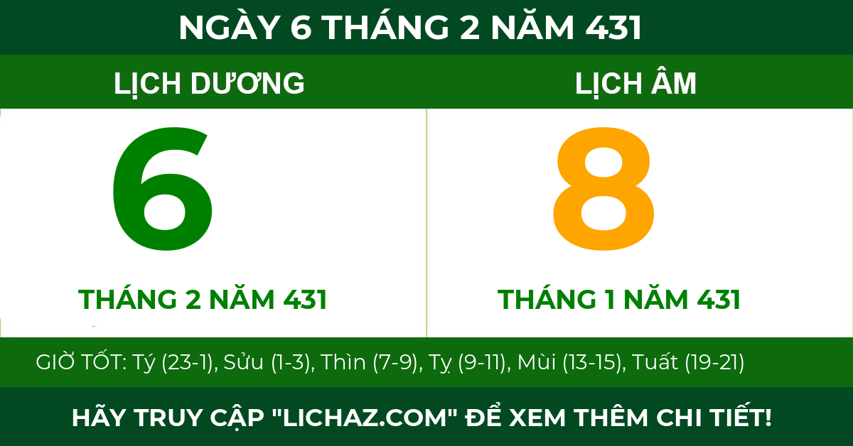 lịch âm ngày 6 tháng 2 năm 431