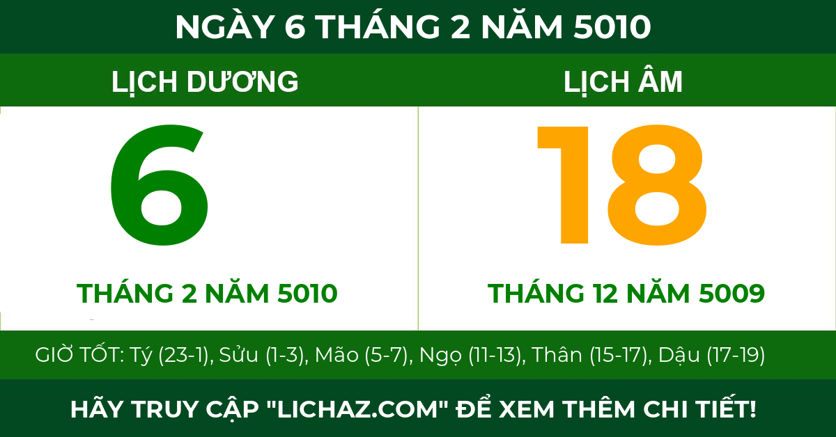 lịch âm ngày 6 tháng 2 năm 5010
