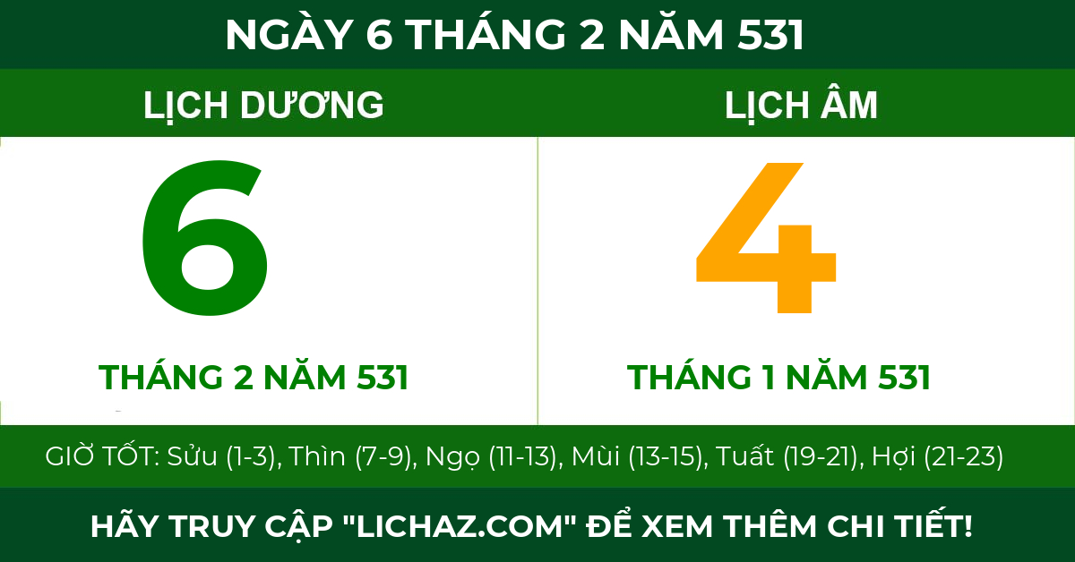 lịch âm ngày 6 tháng 2 năm 531