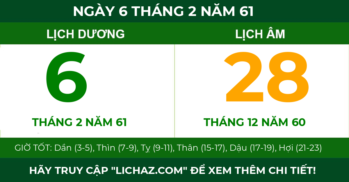 lịch âm ngày 6 tháng 2 năm 61