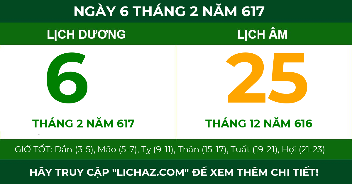 lịch âm ngày 6 tháng 2 năm 617