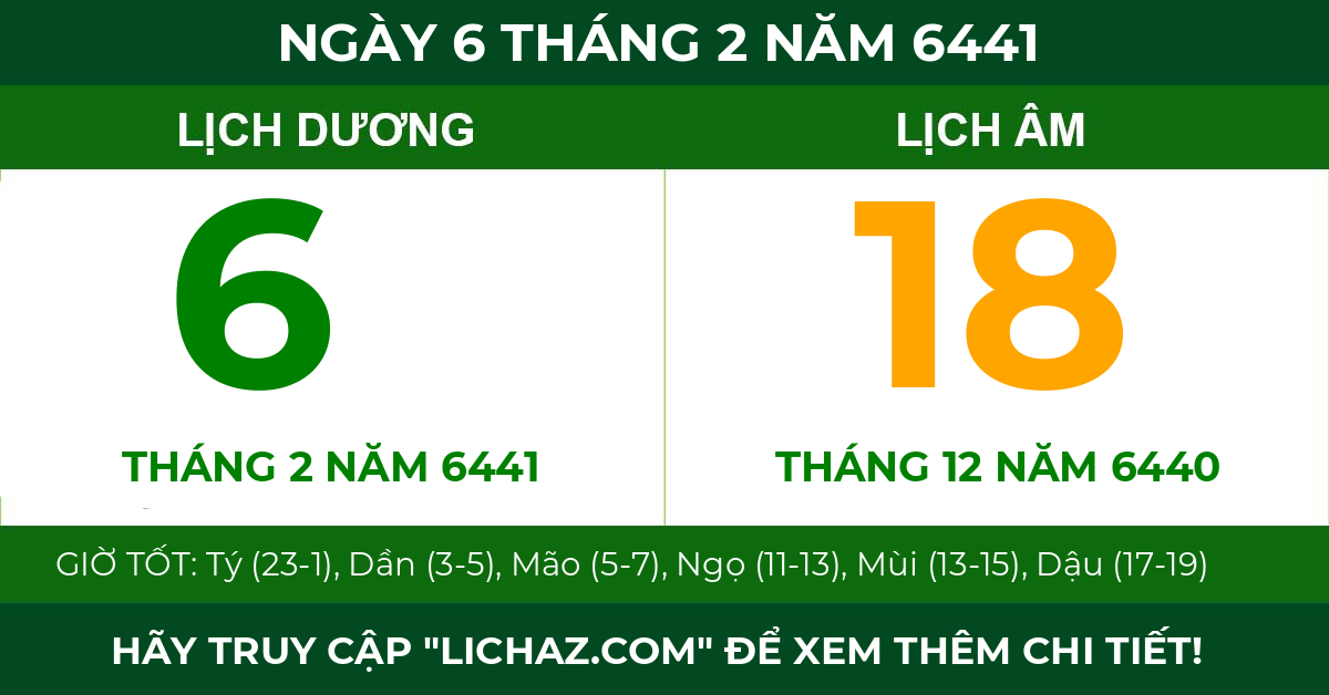 lịch âm ngày 6 tháng 2 năm 6441