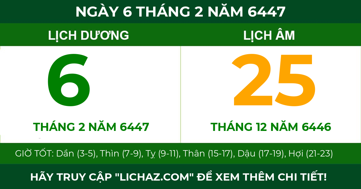 lịch âm ngày 6 tháng 2 năm 6447