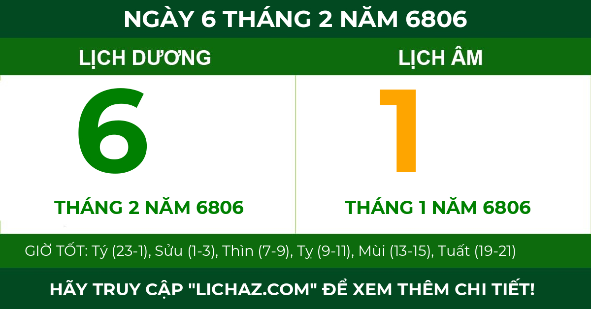 lịch âm ngày 6 tháng 2 năm 6806