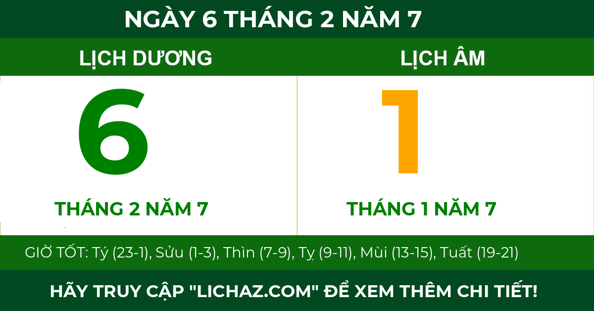 lịch âm ngày 6 tháng 2 năm 7
