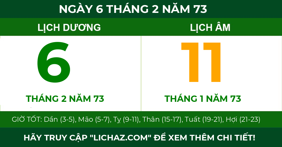 lịch âm ngày 6 tháng 2 năm 73