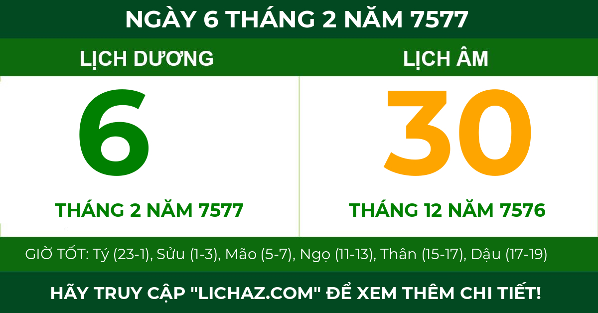lịch âm ngày 6 tháng 2 năm 7577