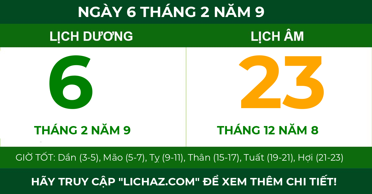 lịch âm ngày 6 tháng 2 năm 9