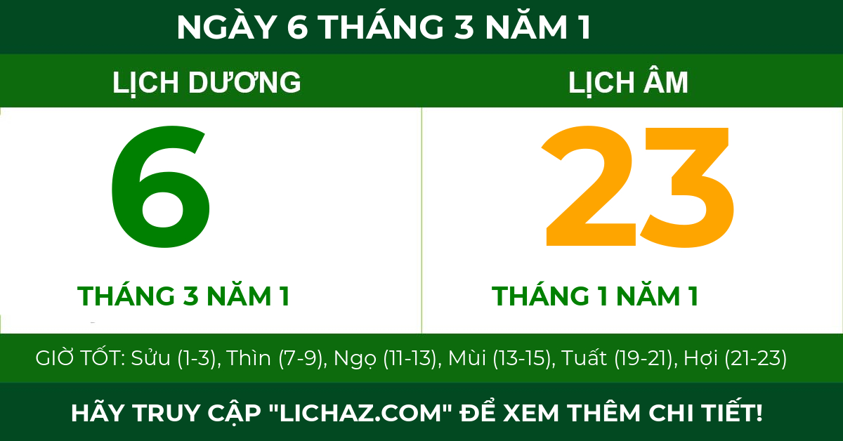 lịch âm ngày 6 tháng 3 năm 1