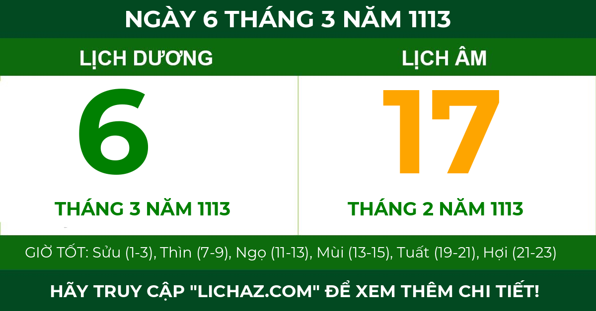 lịch âm ngày 6 tháng 3 năm 1113
