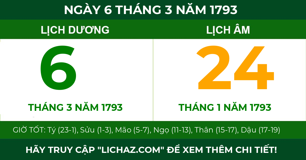 lịch âm ngày 6 tháng 3 năm 1793