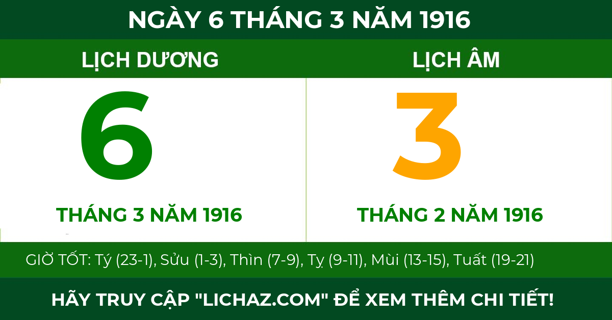 lịch âm ngày 6 tháng 3 năm 1916