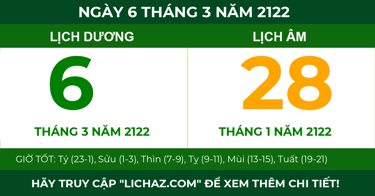 lịch âm ngày 6 tháng 3 năm 2122