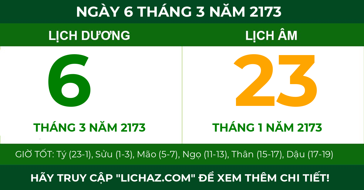 lịch âm ngày 6 tháng 3 năm 2173